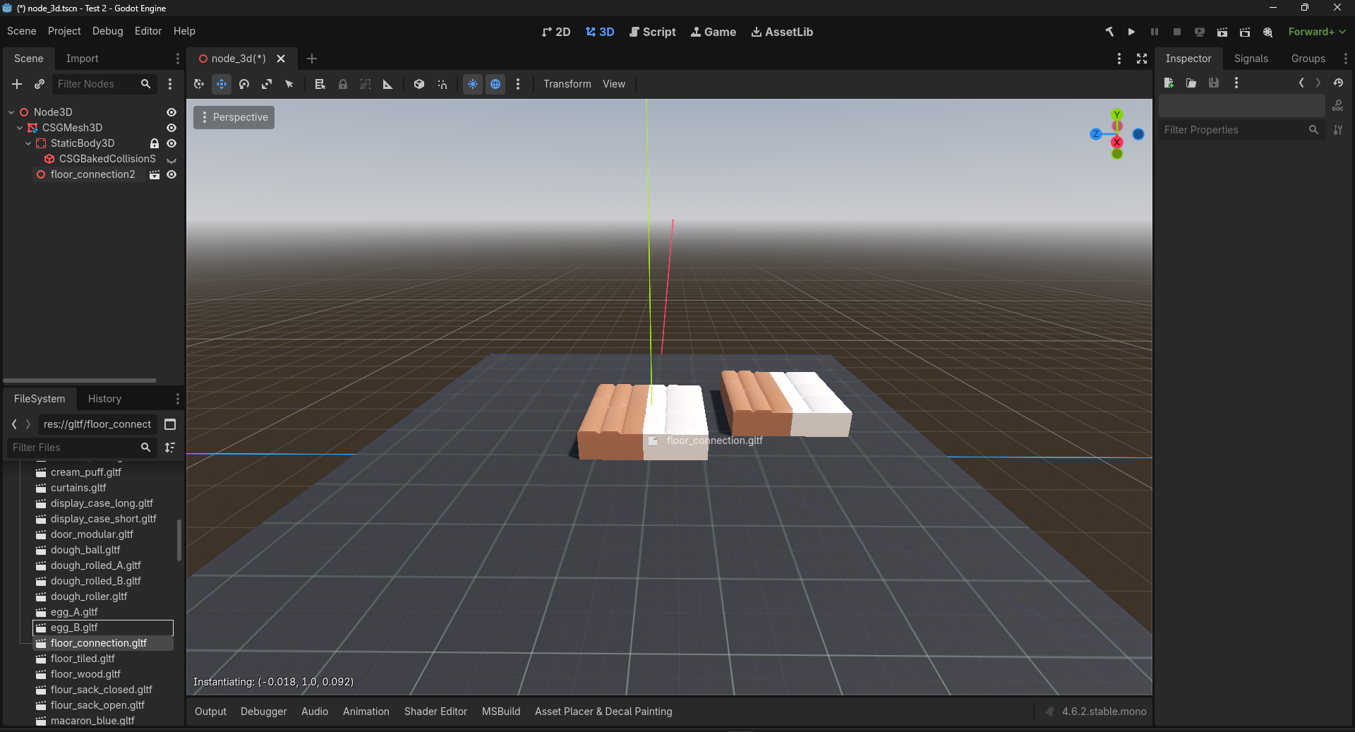 Default Godot 3D Editor workflow - Manual object placement